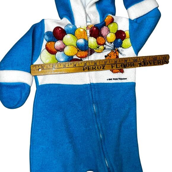 Vintage Disney Winnie the Pooh with balloons bear blue one piece footed hood PJ - Picture 4 of 8